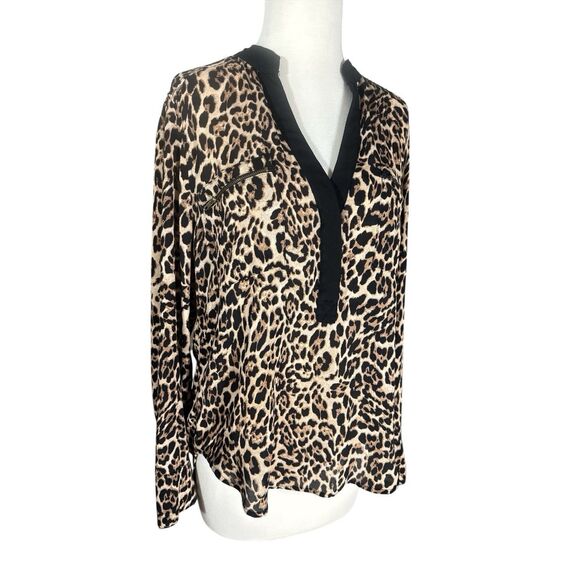 MNK Leopard Print Tunic Blouse Sz L Zip Pockets - Picture 6 of 7